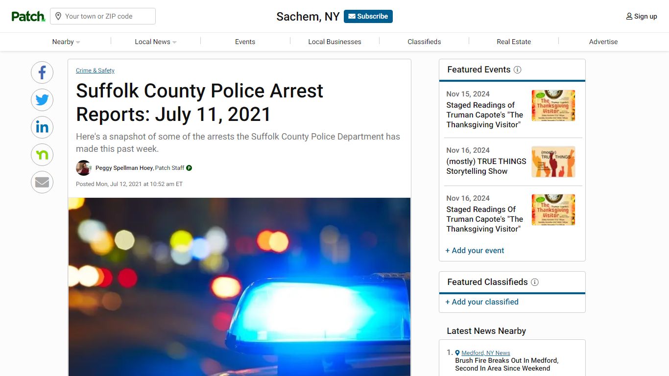 Suffolk County Police Arrest Reports: July 11, 2021 - Patch